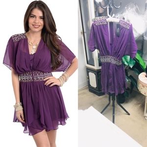 🆕️Deep Purple Waist Embellished Kimono Dress